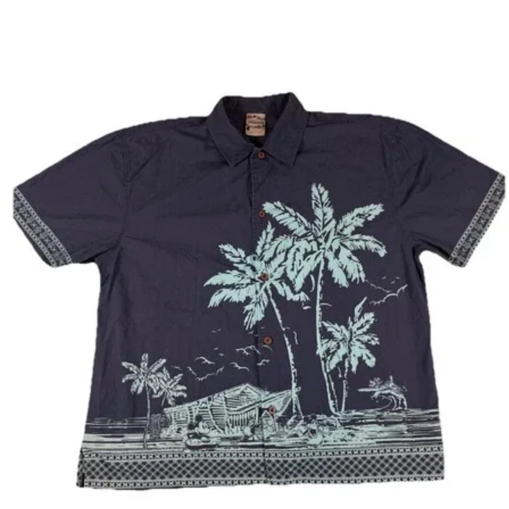 Tiki Kingdom Mickey & Minnie blue Hawaiian shirt vintage Disney mens 100% cotton